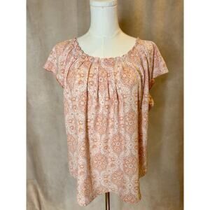 Lauren Conrad LC Women’s Peach Boho Blouse Size L Tie Back Short Sleeve